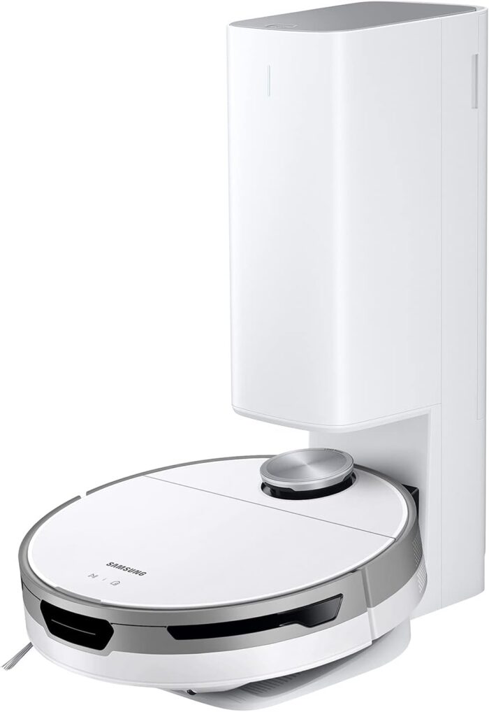 SAMSUNG Jet Bot+ Robot Vacuum Cleaner w/Clean Station, Automatic Emptying, Precision Cleaning, 5-Layer Filter, Intelligent Power Control for Hardwood Floors, Carpets, Area Rugs, VR30T85513W/AA, White