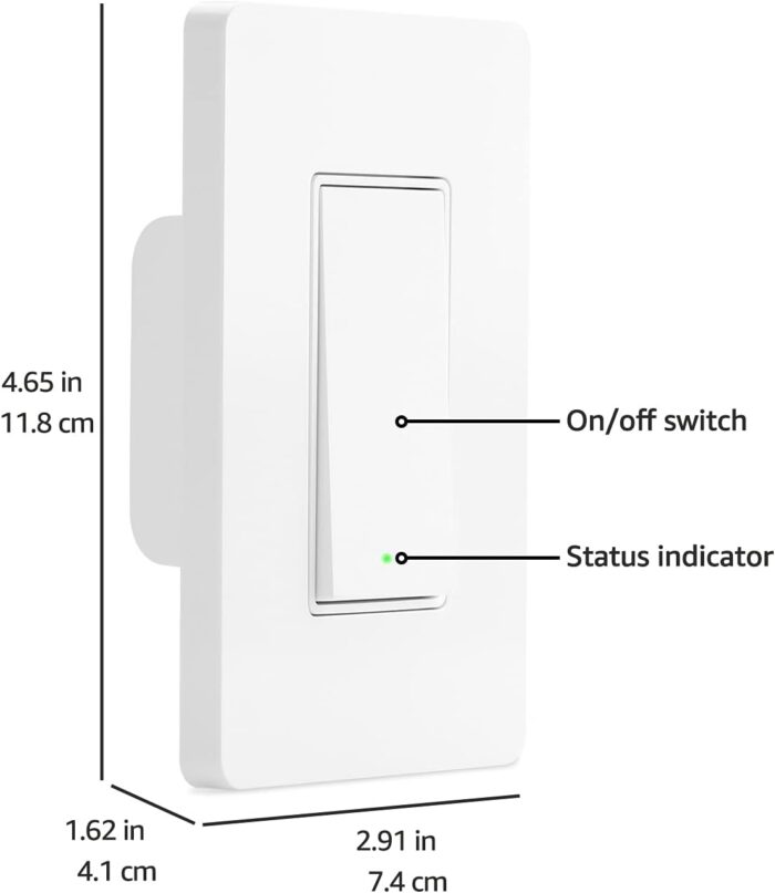 Amazon Basics Smart Switch, Single Pole, Works with Alexa Only, 2.4 GHz Wi-Fi, No Hub Required, White, 2.91 x 4.65 x 1.62 inches - Image 4