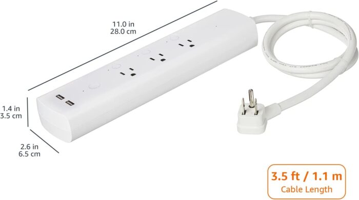 Amazon Basics Rectangular Smart Plug Power Strip with 3 Individually Controlled Outlets and 2 USB-A Ports, Works with Alexa Only, 2.4 GHz Wi-Fi, No Hub Required, White - Image 4