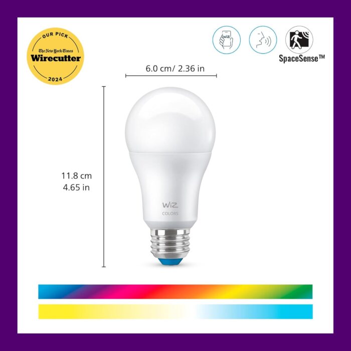 WiZ Connected 60W A19 LED Smart Light Bulbs - Connects to Your Wi-Fi - E26 Smart Bulb - Control with Voice or App + Activate with Motion - Matter Compatible - 1 Pack - Image 2