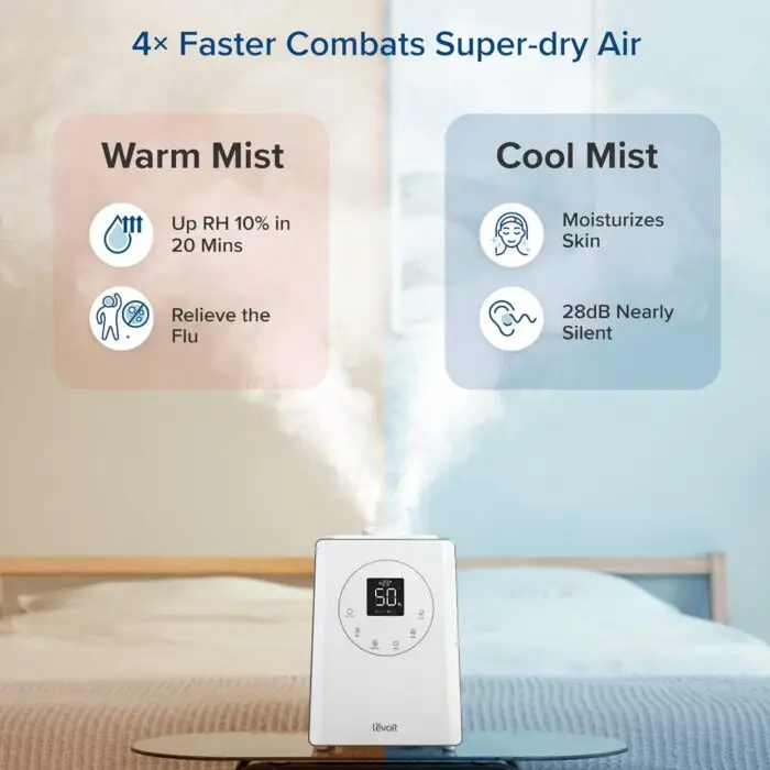 LEVOIT LV600S Smart Warm and Cool Mist Humidifiers for Home Bedroom Large Room, (6L) 753ft² Coverage, Quickly & Evenly Humidify Whole House, Easy Top Fill, App & Voice Control - Quiet Sleep Mode - Image 3