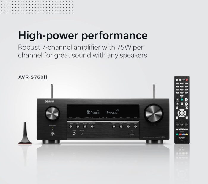 Denon AVR-S760H 7.2 Ch AVR - 75 W/Ch (2021 Model), Advanced 8K Upscaling, Dolby Atmos Height Virtualization, DTS Virtual:X & More, Built-in HEOS, Amazon Alexa Voice Control - Image 3