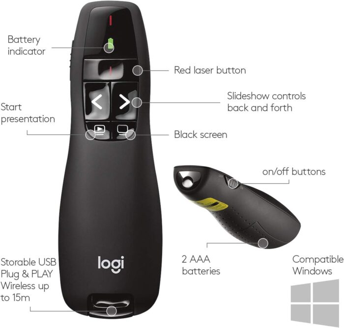 Logitech Wireless Presenter R400, Wireless Presentation Remote Clicker with Laser Pointer - Image 7