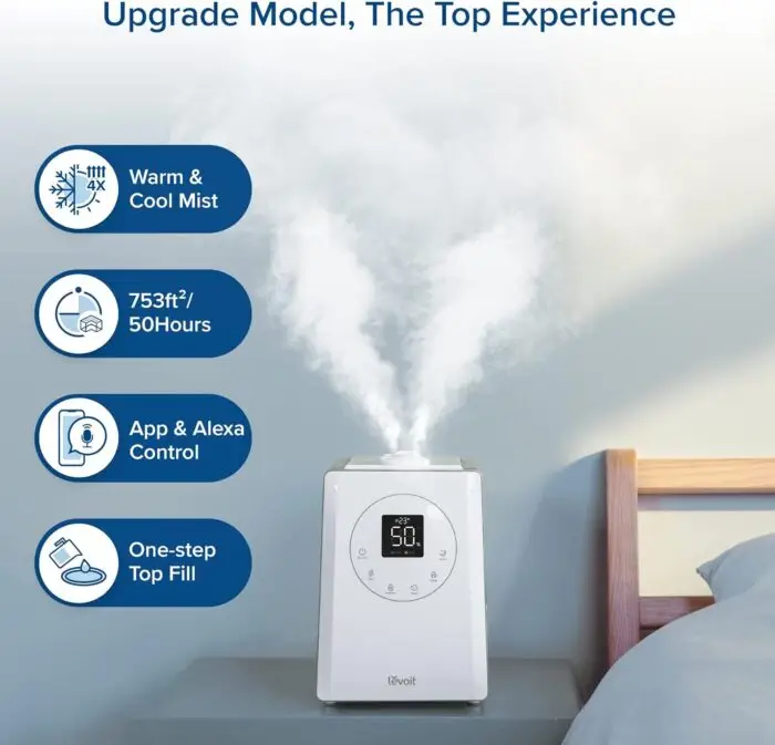 LEVOIT LV600S Smart Warm and Cool Mist Humidifiers for Home Bedroom Large Room, (6L) 753ft² Coverage, Quickly & Evenly Humidify Whole House, Easy Top Fill, App & Voice Control - Quiet Sleep Mode - Image 2