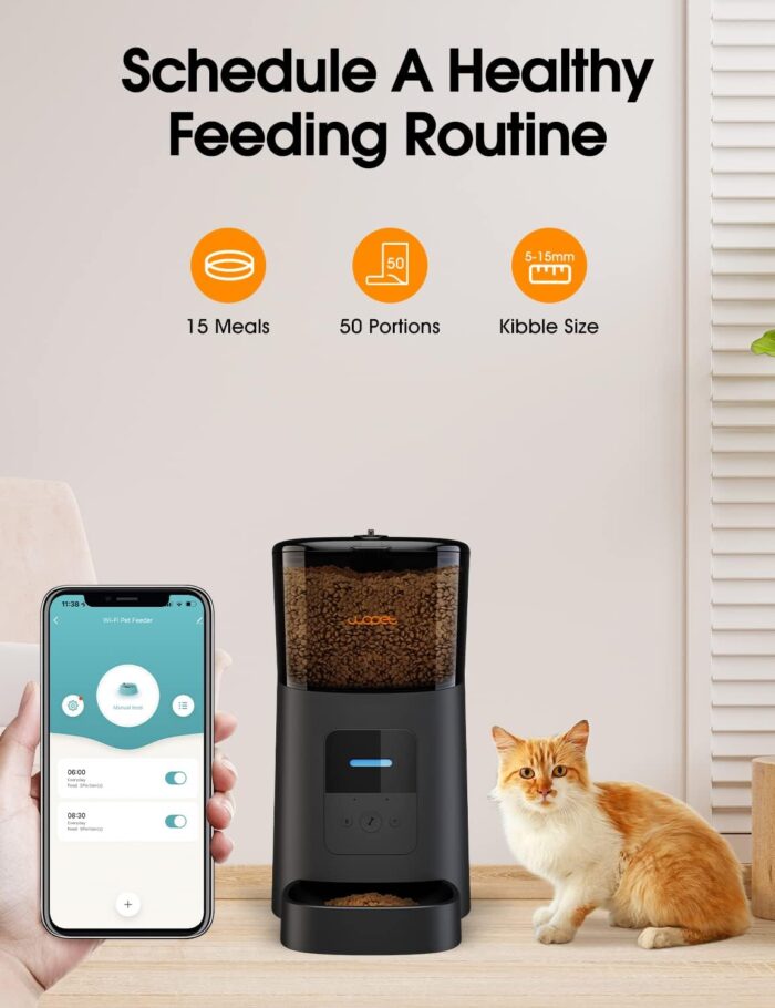 WOPET 6L Automatic Cat Food Dispenser,WiFi Automatic Cat Feeder with APP Control for Remote Feeding,Automatic Dog Feeder with Low Food Sensor and Voice Recorder,Up to 15 Meals per Day - Image 2