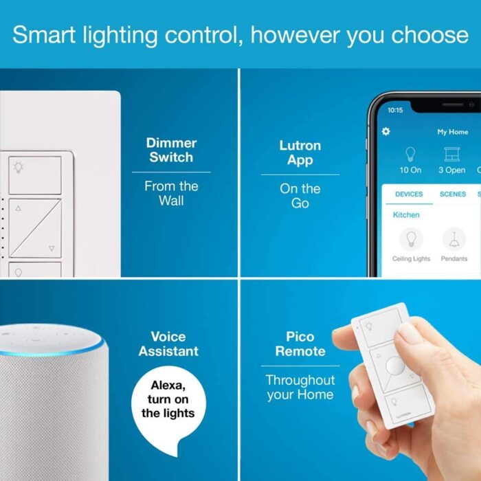 Lutron Caseta Smart Lighting Kit w/ Hub, 2 Original Dimmer Switches, 2 Pico Remotes, & More, for LED Bulbs, Works w/ Alexa, Apple Homekit, Google Home, 150W Single-Pole/3-Way, P-BDG-PKG2W-A - Image 5