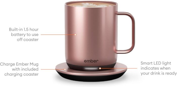 Ember Temperature Control Smart Mug 2, 14 Oz, App-Controlled Heated Coffee Mug with 80 Min Battery Life and Improved Design, Rose Gold - Image 4