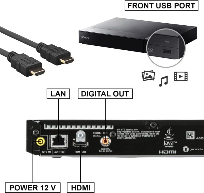 Sony 4K Upscaling 3D Home Theater Streaming Blu-Ray DVD Player with Wi-Fi, Includes HDMI Cable, Official Sony Remote, and Cloth - Image 6