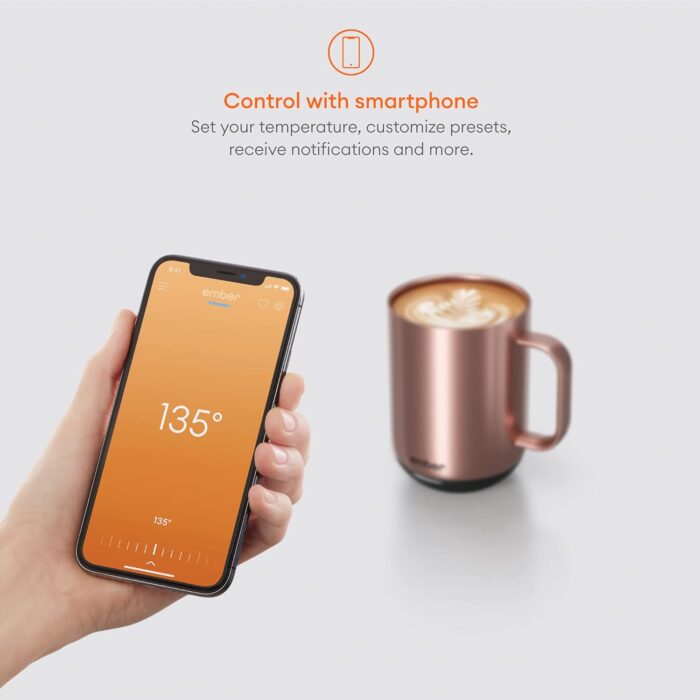 Ember Temperature Control Smart Mug 2, 14 Oz, App-Controlled Heated Coffee Mug with 80 Min Battery Life and Improved Design, Rose Gold - Image 3