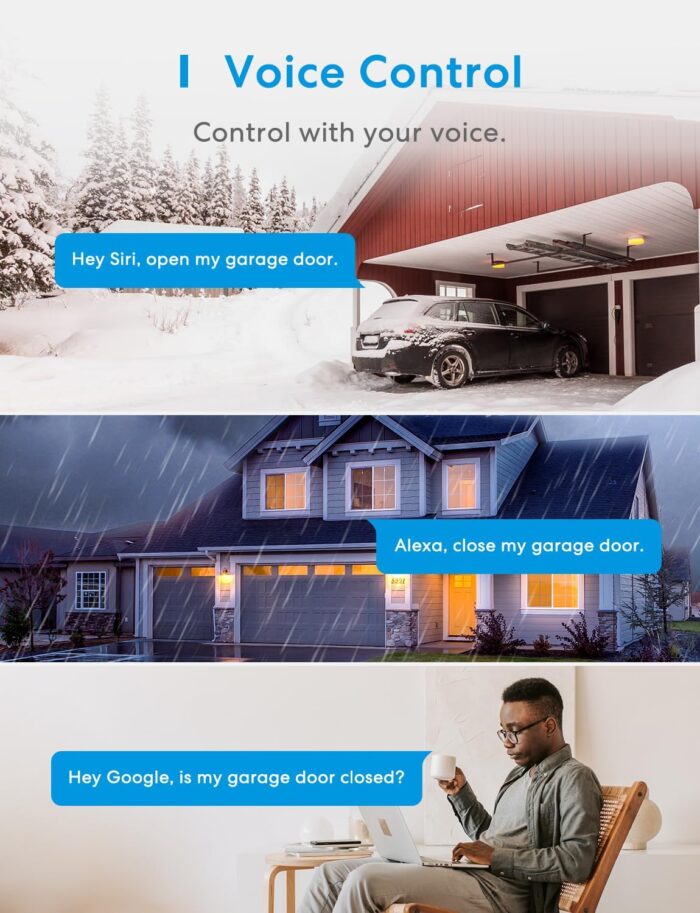 meross Smart Garage Door Opener Remote, Compatible with Apple HomeKit, Amazon Alexa, Google Assistant, Carplay and SmartThings, No Hub Needed - Image 2