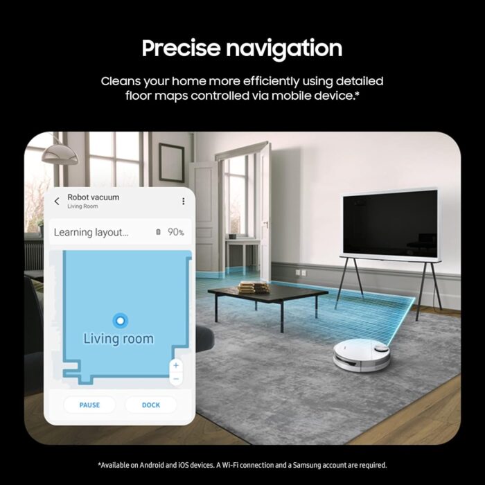 SAMSUNG Jet Bot+ Robot Vacuum Cleaner w/Clean Station, Automatic Emptying, Precision Cleaning, 5-Layer Filter, Intelligent Power Control for Hardwood Floors, Carpets, Area Rugs, VR30T85513W/AA, White - Image 3