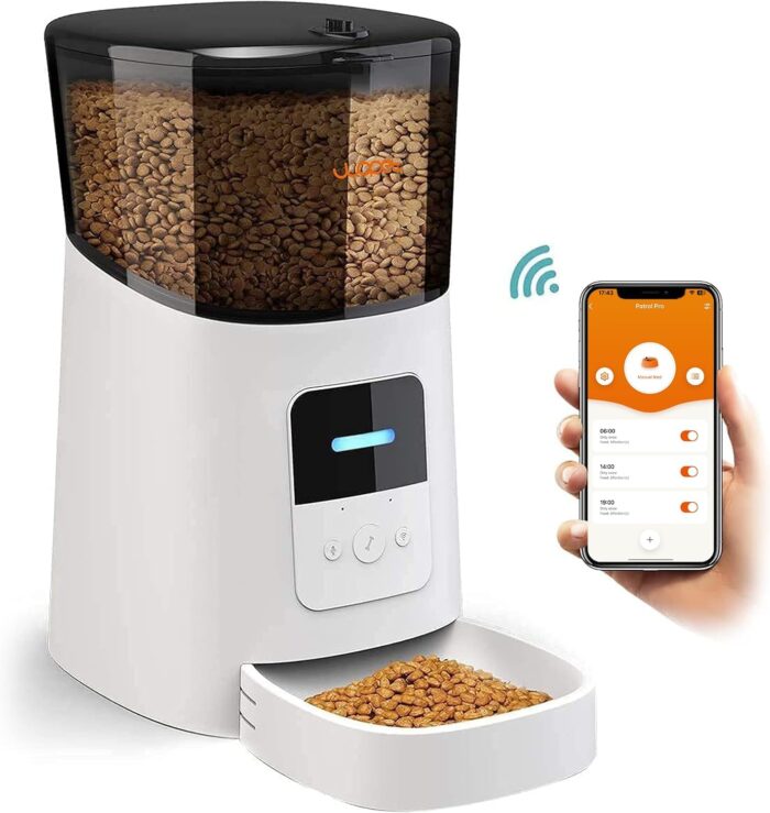 WOPET 6L Automatic Cat Feeder, WiFi Automatic Dog Feeder with APP Control for Remote Feeding, Automatic Cat Food Dispenser with Low Food Sensor and Voice Recorder, Up to 15 Meals Per Day
