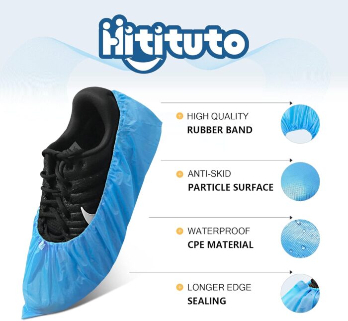 Hitituto Shoe Covers Disposable Non-slip for Indoors -100 Pieces (50 Pairs) Waterproof Premium CPE Booties Shoes Protectors Coverings, fits up to size 11 US Men and 13 US Women, Blue, Large - Image 3