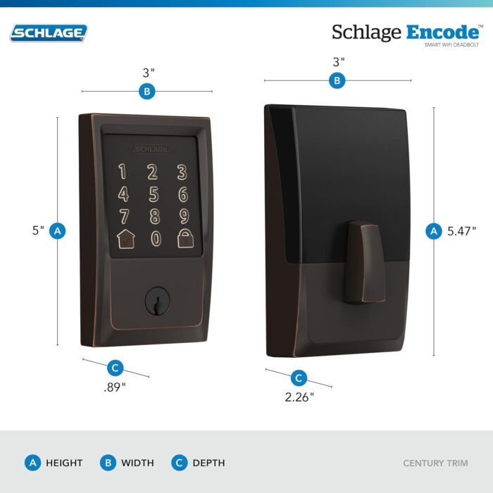 Schlage Encode Smart WiFi Deadbolt with Century Trim In Aged Bronze - Image 3