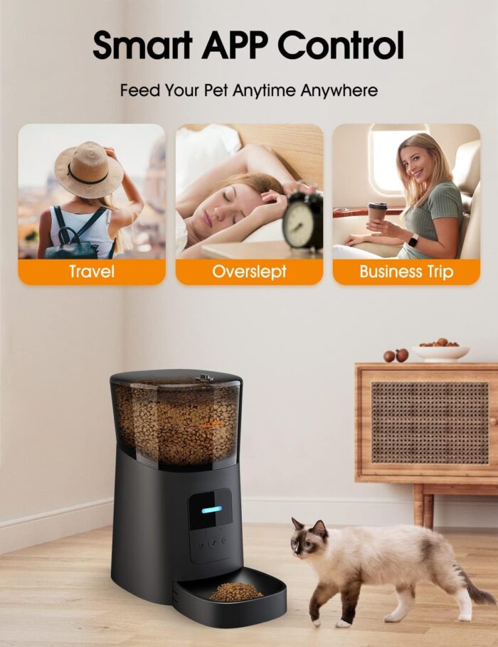 WOPET 6L Automatic Cat Food Dispenser,WiFi Automatic Cat Feeder with APP Control for Remote Feeding,Automatic Dog Feeder with Low Food Sensor and Voice Recorder,Up to 15 Meals per Day - Image 4
