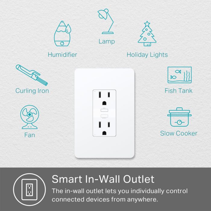 Kasa Smart Plug KP200, In-Wall Smart Home Wi-Fi Outlet Works with Alexa, Google Home & IFTTT, No Hub Required, Remote Control, ETL Certified , White, 1 Pack - Image 3