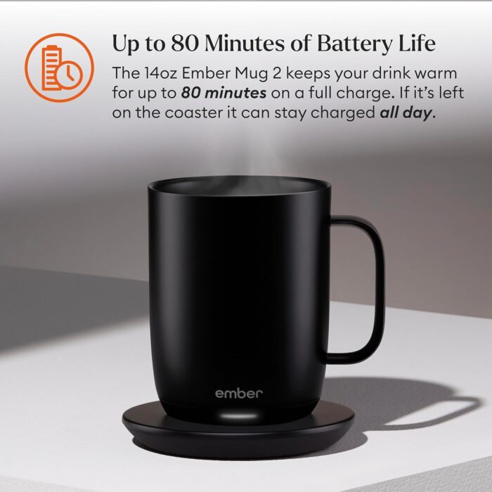 Ember Temperature Control Smart Mug 2, 14 Oz, App-Controlled Heated Coffee Mug with 80 Min Battery Life and Improved Design, Black - Image 4