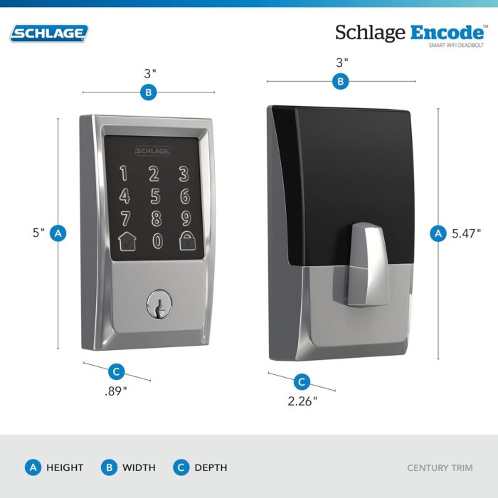 Schlage Encode Smart WiFi Deadbolt with Century Trim In Bright Chrome - Image 3