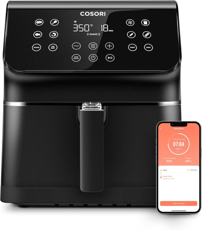 COSORI Air Fryer Pro Smart 5.8QT that Roast, Bake, 3-Way Control, 12-IN-1 Customizable Functions, Online Recipes, Detachable Basket, Works with Alexa & Google Assistant