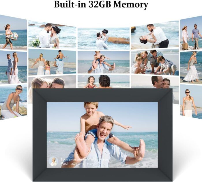 AEEZO 10.1 Inch WiFi Digital Picture Frame, IPS Touch Screen Smart Cloud Photo Frame with 32GB Storage, Easy Setup to Share Photos or Videos via AiMOR APP, Auto-Rotate, Wall Mountable (Black) - Image 4