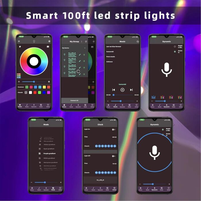 HEDYNSHINE 100Ft Smart LED Strip Lights, Dimmable Color Changing by APP and 40Key Controller Indoor led Strip Lights, Sync to Music,led Lights for Bedroom - Image 3