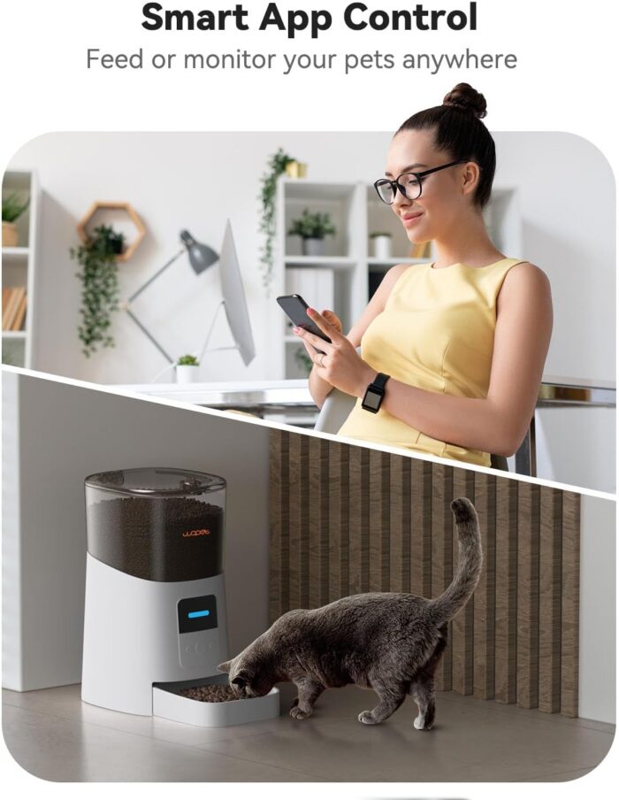 WOPET 6L Automatic Cat Feeder, WiFi Automatic Dog Feeder with APP Control for Remote Feeding, Automatic Cat Food Dispenser with Low Food Sensor and Voice Recorder, Up to 15 Meals Per Day - Image 2