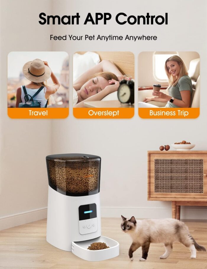 WOPET 6L Automatic Cat Feeder, WiFi Automatic Dog Feeder with APP Control for Remote Feeding, Automatic Cat Food Dispenser with Low Food Sensor and Voice Recorder, Up to 15 Meals Per Day - Image 4
