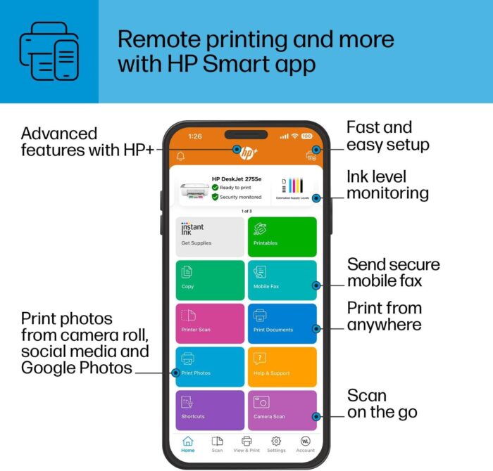 HP DeskJet 2755e Wireless Color inkjet-printer, Print, scan, copy, Easy setup, Mobile printing, Best-for home, 3 months of Instant Ink included,white - Image 9