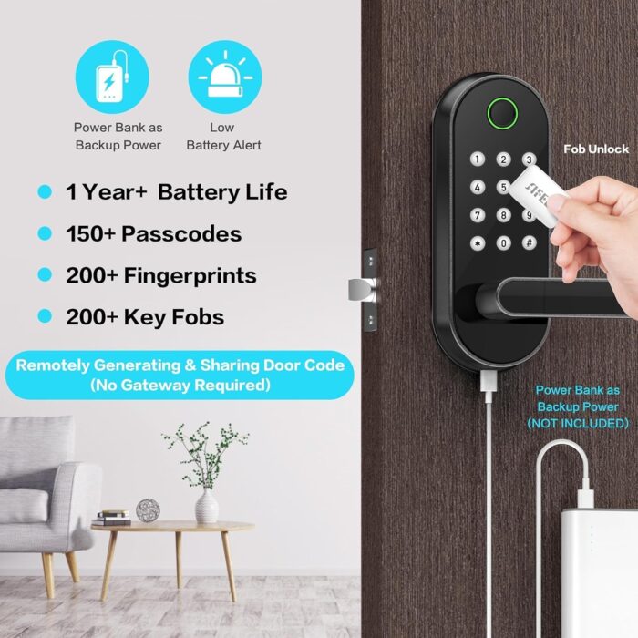 Keyless-Entry Fingerprint Smart Door Lock: Sifely Digital Electronic Lock with Code Passcode, Electric Door Knob, Biometric Handle, Perfect for Entry Doors, Bedroom Doors (Gray) - Image 3