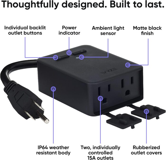 Wyze Plug Outdoor, Dual Outlets Energy Monitoring, IP64, 2.4GHz WiFi Smart Plug, Works with Alexa, Google Assistant, IFTTT, No Hub Required, Black – A Certified for Humans Device - Image 6