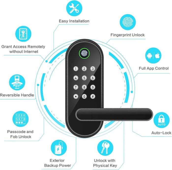 Keyless-Entry Fingerprint Smart Door Lock: Sifely Digital Electronic Lock with Code Passcode, Electric Door Knob, Biometric Handle, Perfect for Entry Doors, Bedroom Doors (Gray) - Image 2