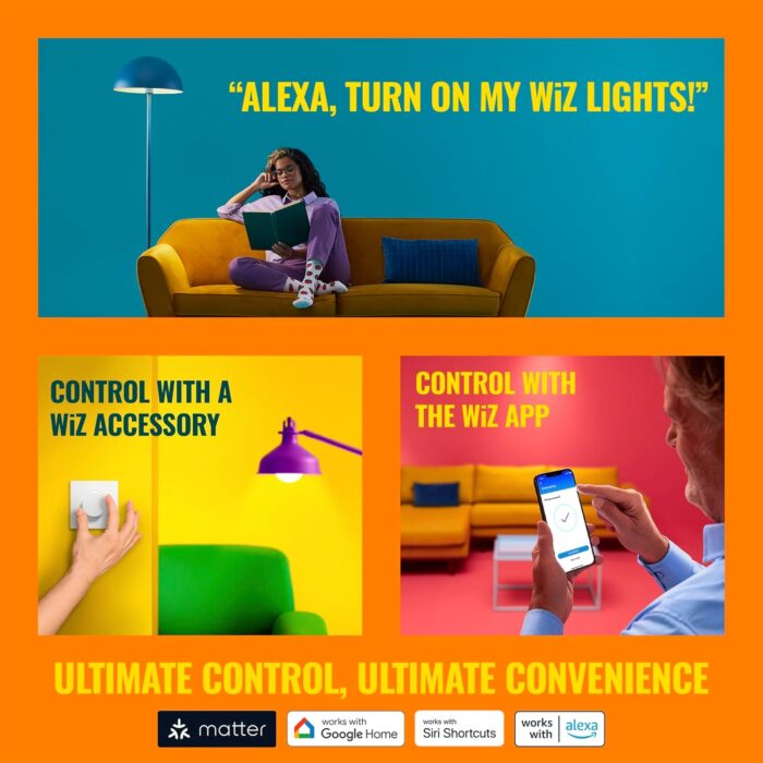 WiZ Connected 60W A19 LED Smart Light Bulbs - Connects to Your Wi-Fi - E26 Smart Bulb - Control with Voice or App + Activate with Motion - Matter Compatible - 1 Pack - Image 7