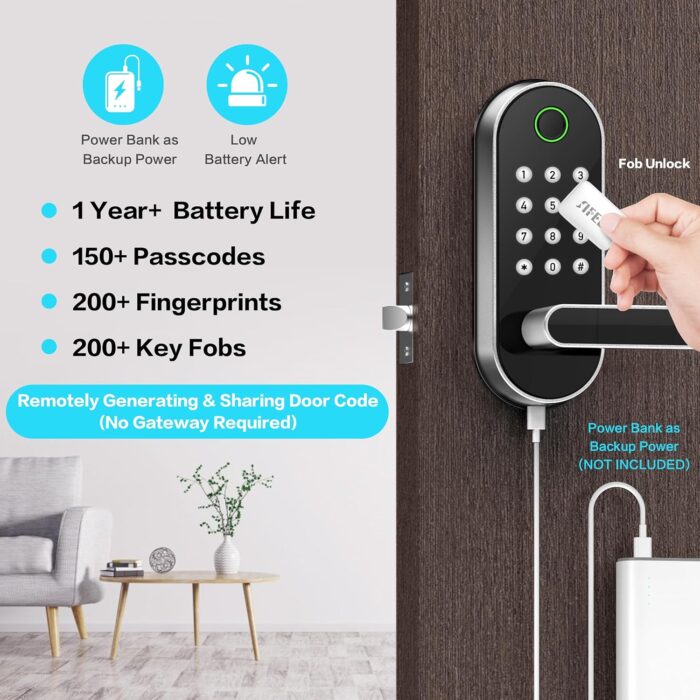 Keyless-Entry Fingerprint Smart Door Lock: Sifely Digital Electronic Lock with Code Passcode, Electric Door Knob, Biometric Handle, Perfect for Entry Doors, Bedroom Doors (Silver) - Image 3