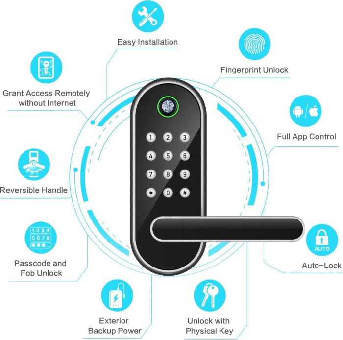 Keyless-Entry Fingerprint Smart Door Lock: Sifely Digital Electronic Lock with Code Passcode, Electric Door Knob, Biometric Handle, Perfect for Entry Doors, Bedroom Doors (Silver) - Image 2