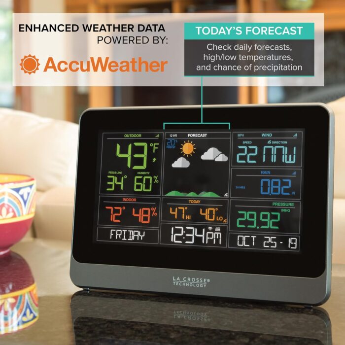 La Crosse Technology 328-10618-INT Wireless WiFi Professional Weather Center, Black - Image 3