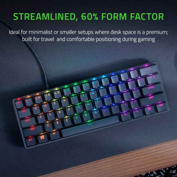 Razer Huntsman Mini 60% Gaming Keyboard: Fast Keyboard Switches - Clicky Optical Switches - Chroma RGB Lighting - PBT Keycaps - Onboard Memory - Snap Tap - Black - Image 2