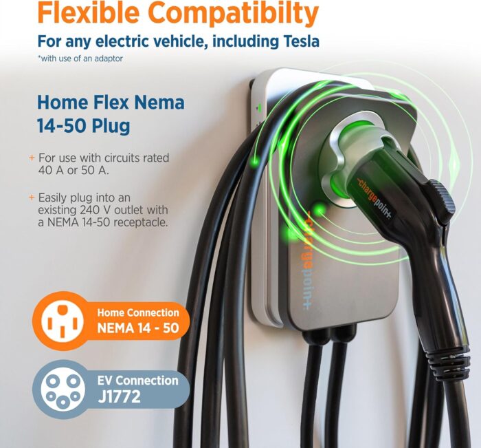 ChargePoint Level 2 EV Charger J1772, Home Flex Nema 14-50 Electric Car Charger - Image 2