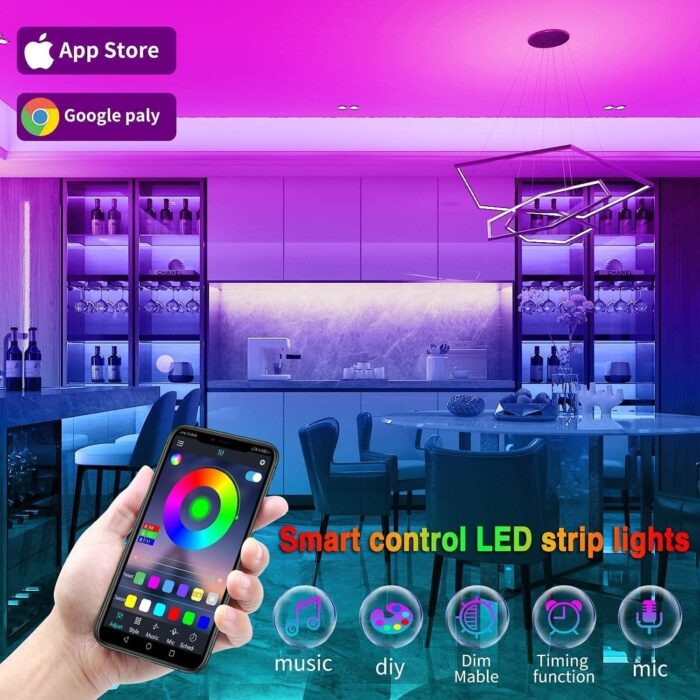 Tenmiro 50ft LED Strip Lights, RGB LED Smart Music Sync Color Changing LED Lights Strips with Remote LED Lights for Bedroom, Room, TV, Party - Image 4