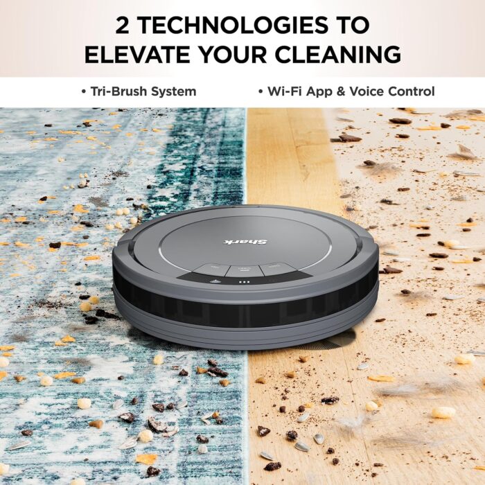 Shark AV753 ION Robot Vacuum, Tri-Brush System, Wifi Connected, 120 Min Runtime, Works with Alexa, Multi Surface Cleaning, Grey - Image 3