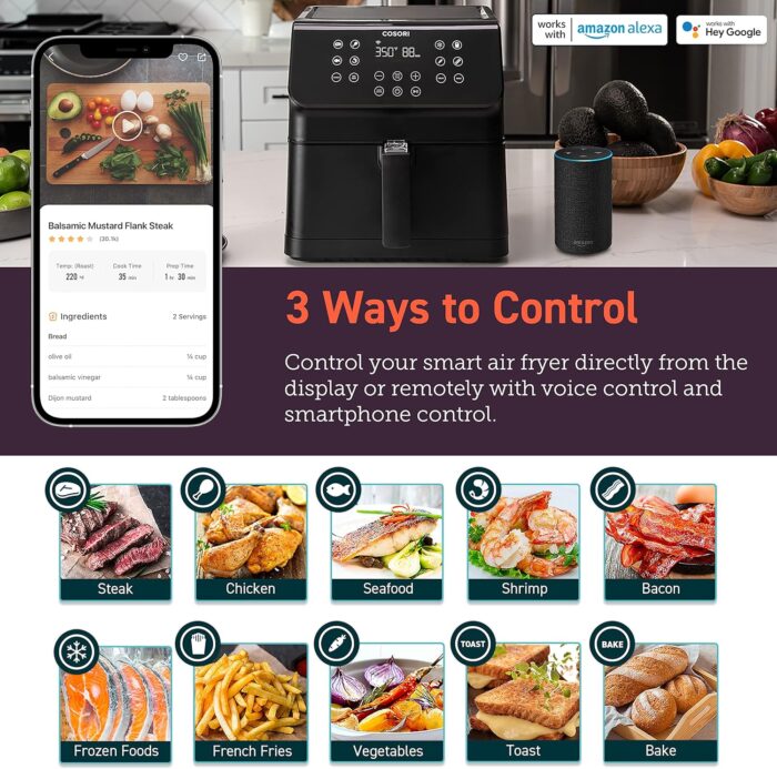 COSORI Air Fryer Pro Smart 5.8QT that Roast, Bake, 3-Way Control, 12-IN-1 Customizable Functions, Online Recipes, Detachable Basket, Works with Alexa & Google Assistant - Image 5