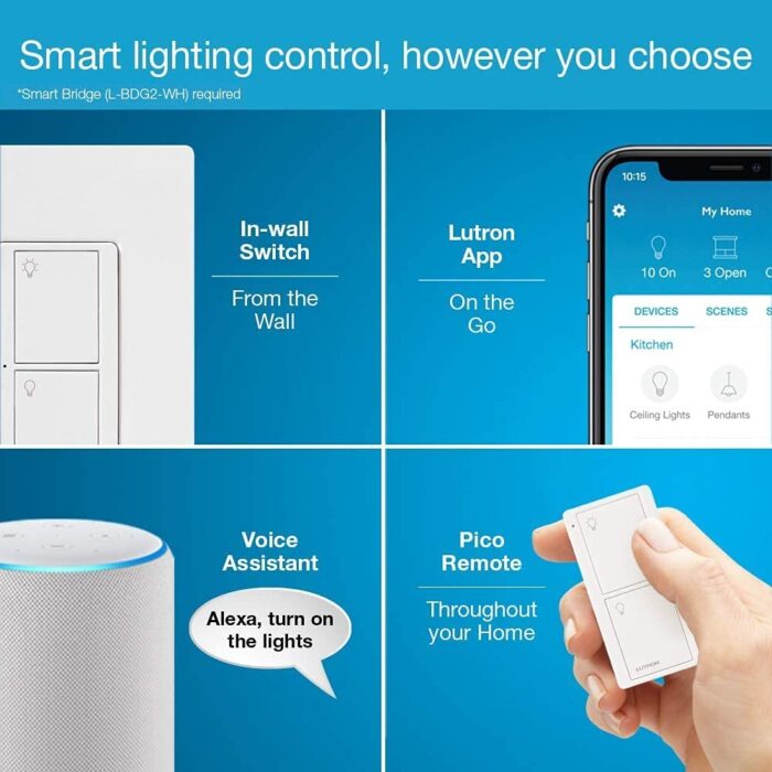 Lutron Caseta Smart Lighting Original Switch for Light Bulbs and Fans, Works w/ Alexa, Apple HomeKit, Google Home (Hub Required), 6A Single-Pole/3-Way, Neutral Required, PD-6ANS-BL, Black - Image 4