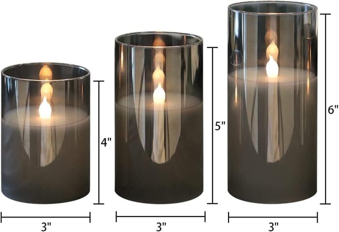 GenSwin Gray Glass Battery Operated Flameless Led Candles with 10-Key Remote and Timer, Real Wax Candles Warm White Flickering Light for Home Decoration(Set of 3) - Image 7