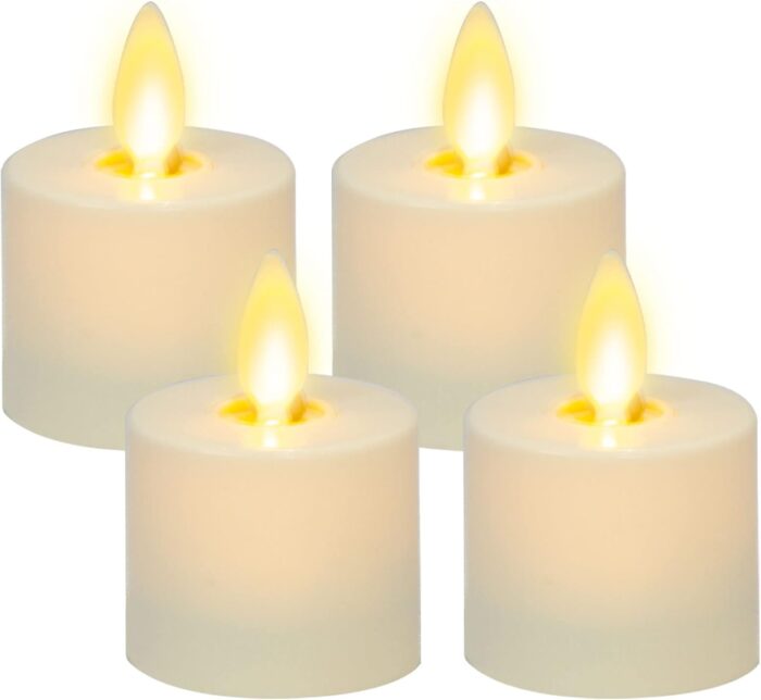 Luminara Flickering Flameless Pearl Ivory Tealights - Warm LED Light Flame Votives - Battery Operated Decor for Dining Room Table Centerpieces, Fireplace Mantel, Dinner Party, Reception - Set of 4