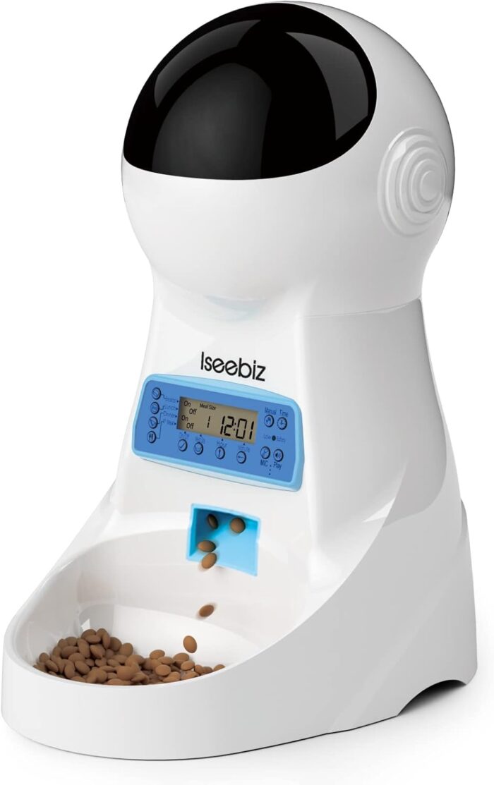 Automatic Cat Feeder, 101oz/3L Timed Cat Feeder for Dry Food with Anti-Clog Design, Up to 4 Meals with Portion Control, Dual Power Supply &10s Voice Recorder for Small Medium Cats Dogs