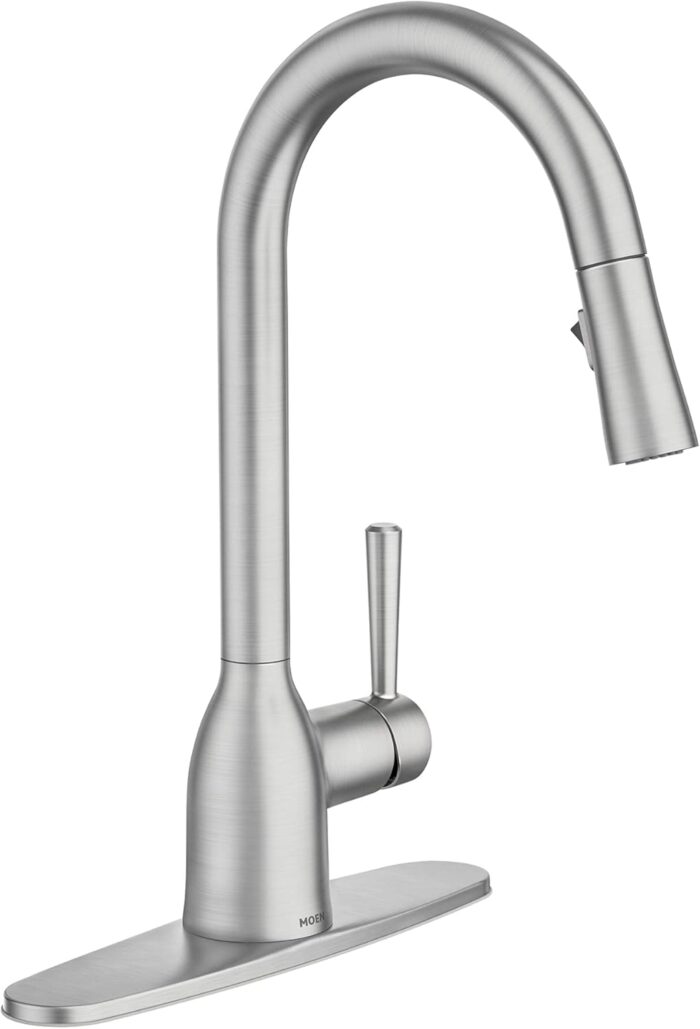 Moen Adler Spot Resist Stainless One-Handle High Arc Kitchen Sink Faucet with Power Clean, Kitchen Faucet with Pull Down Sprayer, 87233SRS