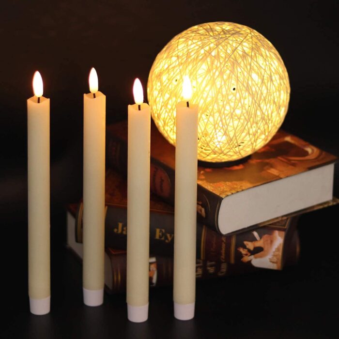 GenSwin Flameless Ivory Taper Candles Flickering with 10-Key Remote, Battery Operated Led Warm 3D Wick Light Window Candles Real Wax Pack of 6, Christmas Home Wedding Decor(0.78 X 9.64 Inch) - Image 3