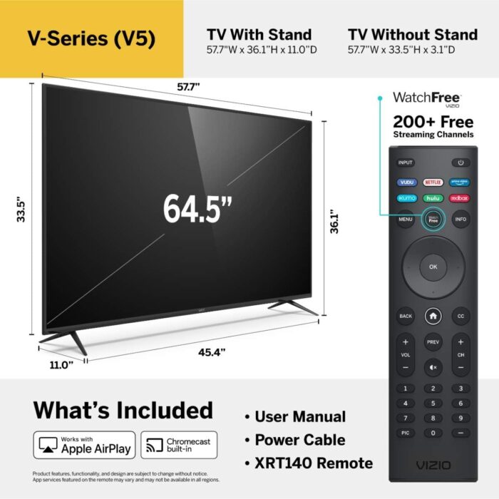 VIZIO 65 Inch 4K Smart TV, V-Series UHD LED HDR Television with Apple AirPlay and Chromecast Built-in - Image 3