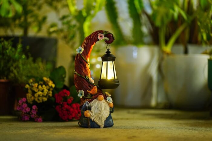Gnome Garden Decor Statue Solar Gnomes Decorations for Yard with Lantern Light Outdoor Decorations for Patio Mom Gift - Image 4