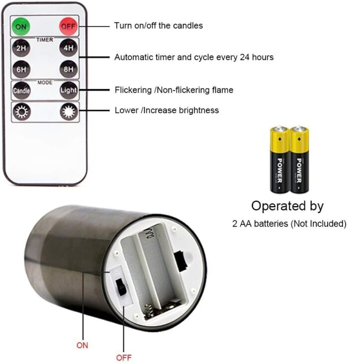 GenSwin Gray Glass Battery Operated Flameless Led Candles with 10-Key Remote and Timer, Real Wax Candles Warm White Flickering Light for Home Decoration(Set of 3) - Image 8