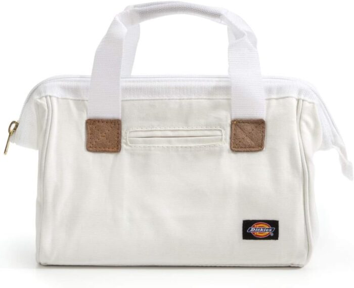 Dickies 12-Inch Durable Canvas Work Bag for Painters, Carpenters, and Builders, Heavy-Duty Zipper, Reinforced Handles, White